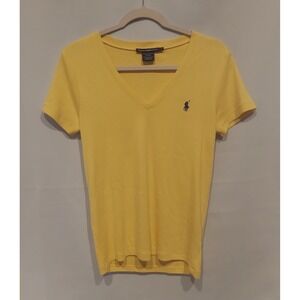 Ralph Lauren Sport Womens Yellow Cotton Short Sleeve Blouse Top Tee Size Large